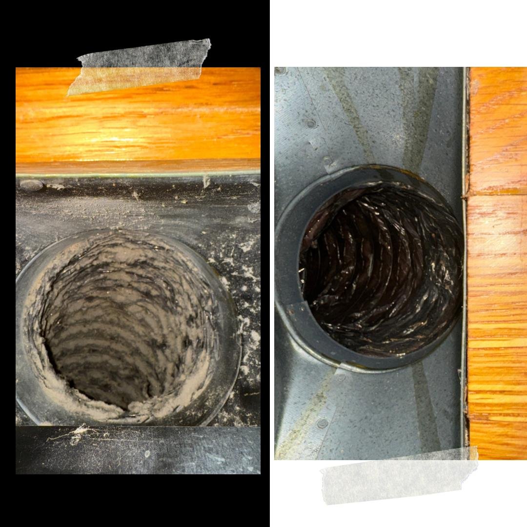Before and after dryer vent cleaning results